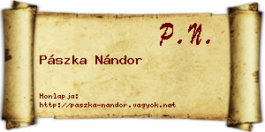 Pászka Nándor névjegykártya